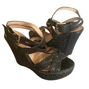Bucco Black Braided Open-Toe Wedges Size 8